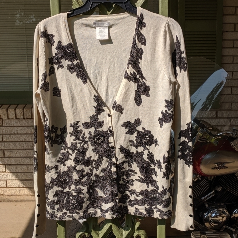Cream and black Worthington Cardigan Medium ~EUC~